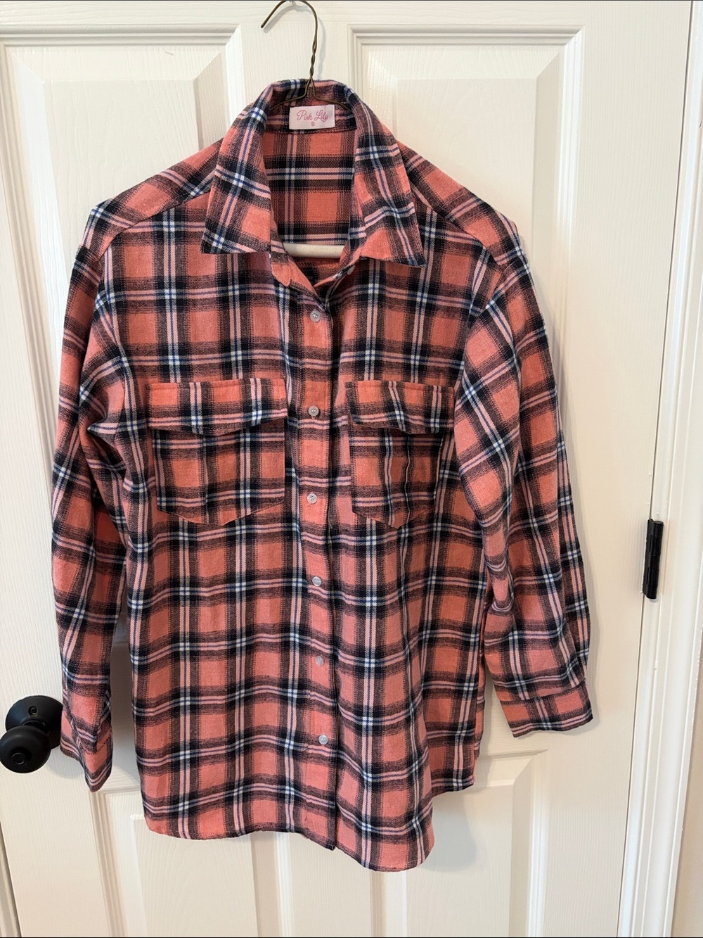 Pink Lily Pink Plaid Button-Up Flannel Shirt